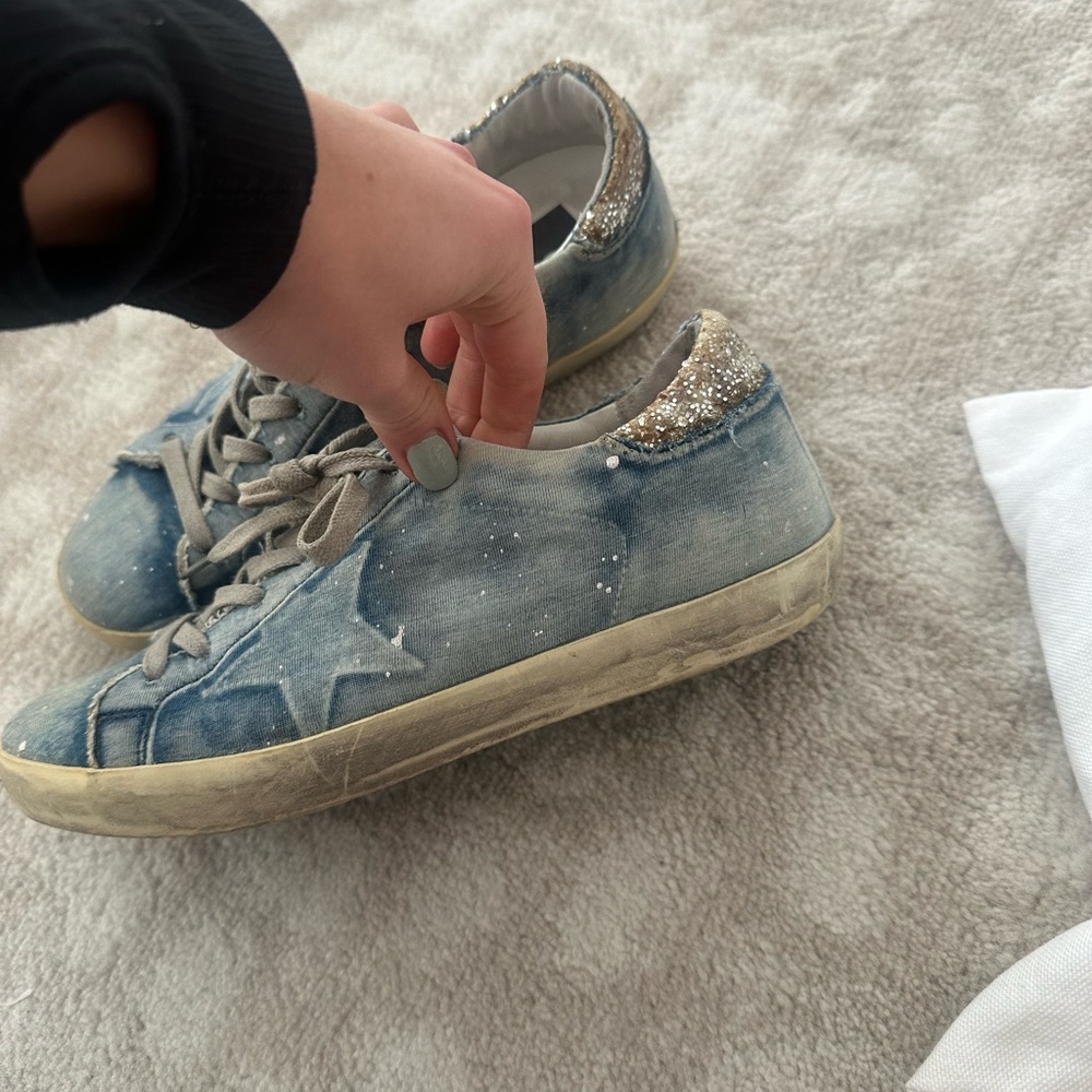 Golden Goose Blue Denim Distressed Superstar Sneakers - Picture 3 of 4